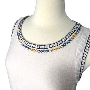 ARTISAN NY 100% Linen Shift‎ Dress Embroidered Trim Size Small Lightweight Midi